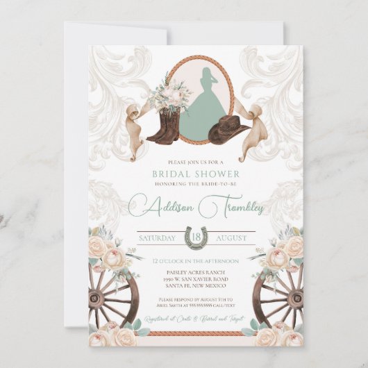 Western White Rose Floral Sage Green Vrijgezellenf Kaart (Voorkant)