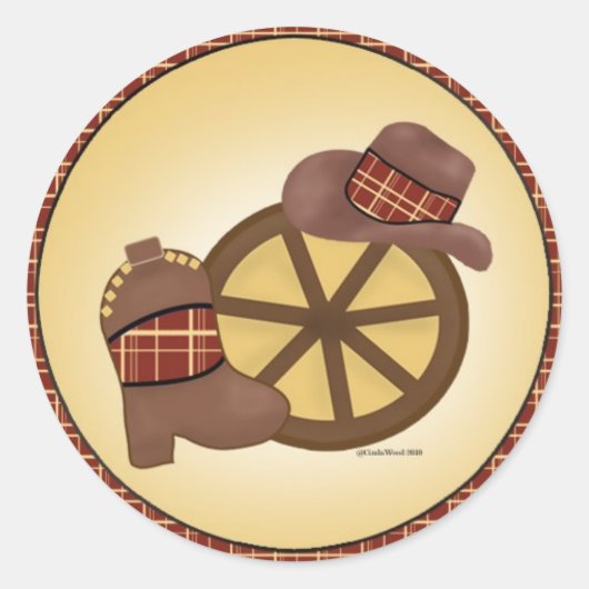 Western Wiel met pet en laarzen sticker (Voorkant)