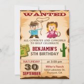 Western Wild West Gezocht Cowboy Birthday Party Kaart (Voorkant)