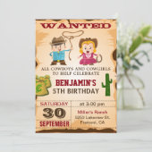 Western Wild West Gezocht Cowboy Birthday Party Kaart (Staand voorkant)