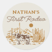 Western Wilde Westen Eerste Rodeo 1e Verjaardag St Ronde Sticker (Voorkant)