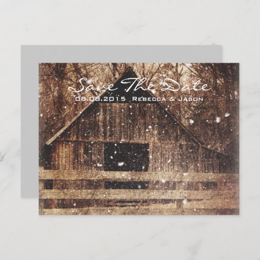 western winterbarnsteenbruiloft in het rustige lan aankondigingskaart (Voorkant / Achterkant)