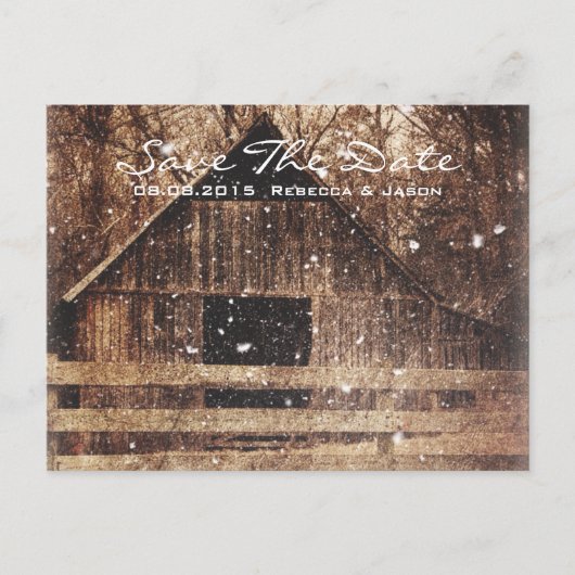 western winterbarnsteenbruiloft in het rustige lan aankondigingskaart (Voorkant)