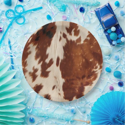 Western wit gevlekt bruin zwart Koeienhuid Papieren Bordje (Feest)