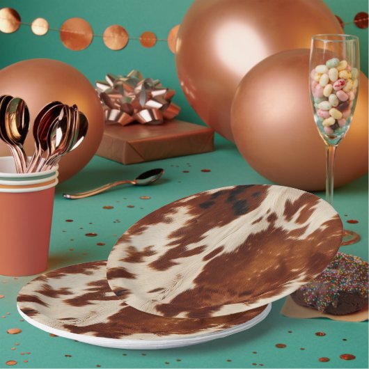 Western wit gevlekt bruin zwart Koeienhuid Papieren Bordje (Multi)