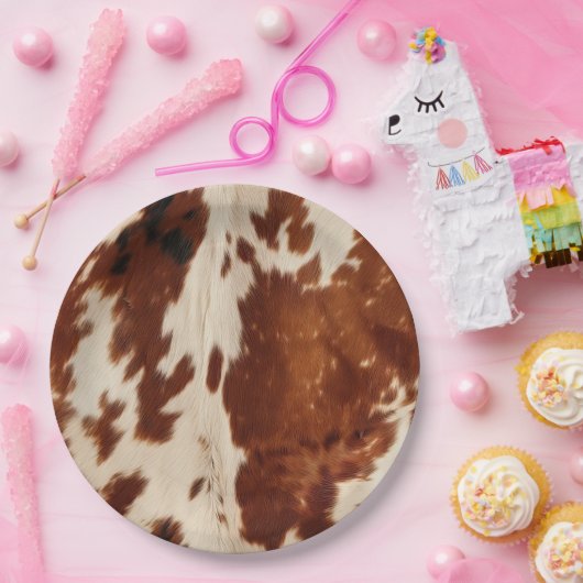 Western wit gevlekt bruin zwart Koeienhuid Papieren Bordje (Feest)