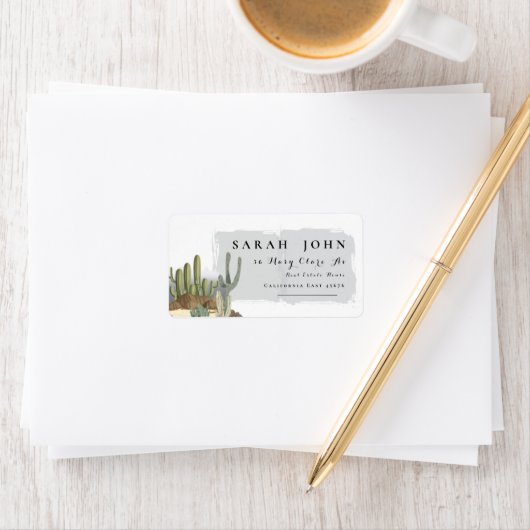 Western woestijnlandschap cactus retouradres etiket (Insitu)