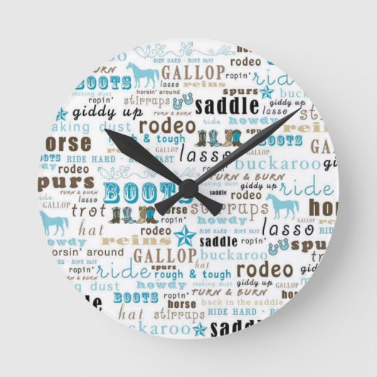 Western Word Art Blauwgroen wandklok (Voorkant)