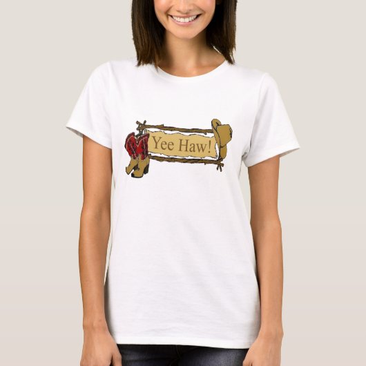Western "Yee Haw" Cowgirl T Shirt (Voorkant)
