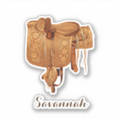 Western  zadel, cowgirl, naam, verjaardag sticker (Voorkant)