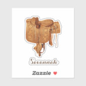 Western  zadel, cowgirl, naam, verjaardag sticker (Vel)