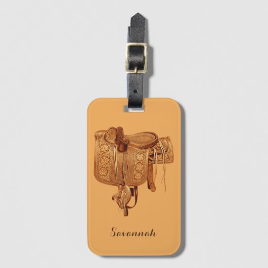 Western, zadel, cowgirl, paardrijden bagagelabel (Voorkant (verticaal))