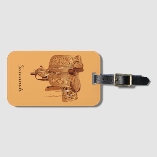 Western, zadel, cowgirl, paardrijden bagagelabel (Voorkant (horizontaal))