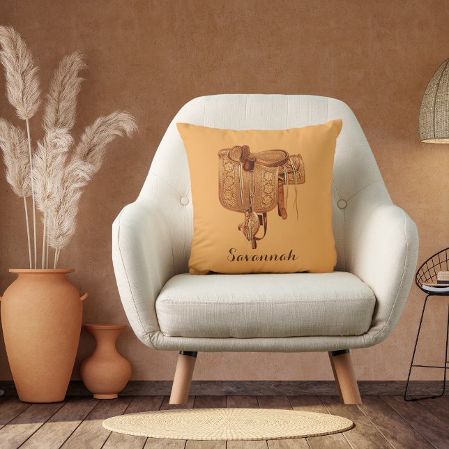 Western, zadel, cowgirl, paardrijden, Moederdag Kussen (Creator heeft geüpload)