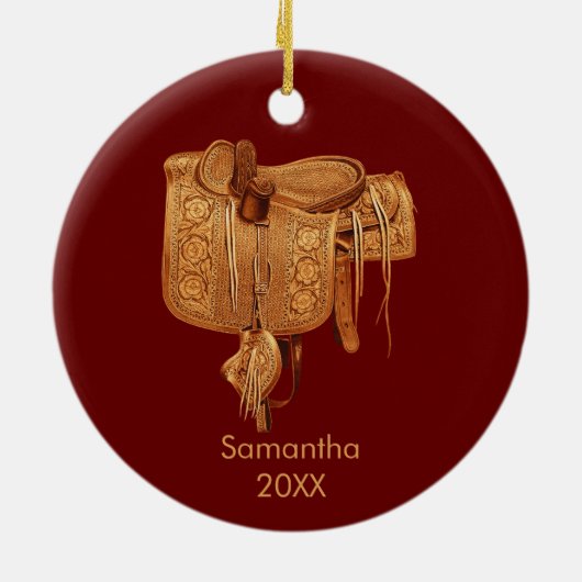 Western, , Zadel, Land, Kerstmis Custom Keramisch Ornament (Achterkant)