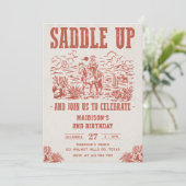 Western zadel omhoog en doe mee voor verjaardagsfe kaart (Staand voorkant)