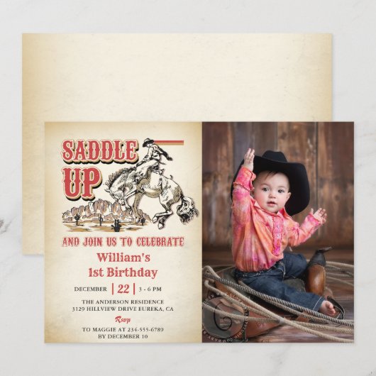 Western zadel omhoog en doe mee voor verjaardagsfe kaart (Voorkant / Achterkant)