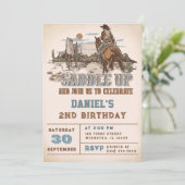 Western zadel omhoog en doe mee voor verjaardagsfe kaart (Staand voorkant)