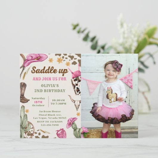 Western zadel omhoog en doe mee voor verjaardagsfo kaart (Staand voorkant)