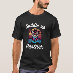Western zadel op partner Grappige kat cowboy grap T-shirt