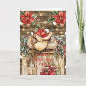 Western zadel rode poinsettias kerst kaart (Voorkant)