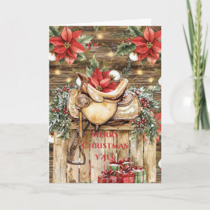 Western zadel rode poinsettias kerst kaart
