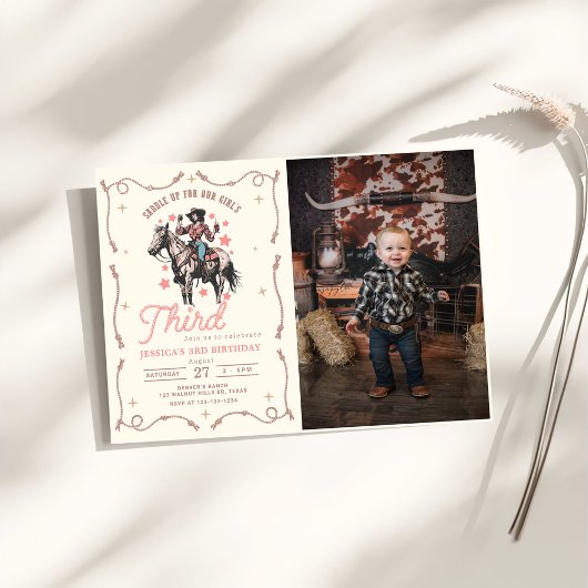 Western zadel voor de 3e verjaardag van ons meisje kaart
