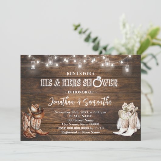 Western Zijn en Haar Trouwdouche Cowboylaarzen Kaart (Staand voorkant)