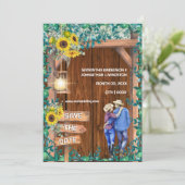 Western zonnebloem paar rustiek land hout kaart (Staand voorkant)