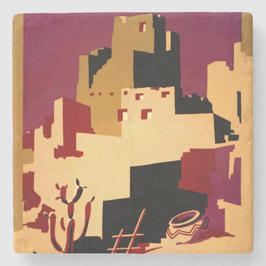 Western - zuidwest - WPA Stenen Onderzetter (Voorkant)