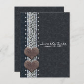 Western zwart glam leder en diamant sparen de Datu Aankondigingskaart (Voorkant / Achterkant)