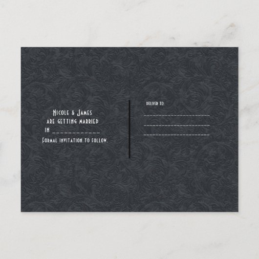 Western zwart glam leder en diamant sparen de Datu Aankondigingskaart (Achterkant)