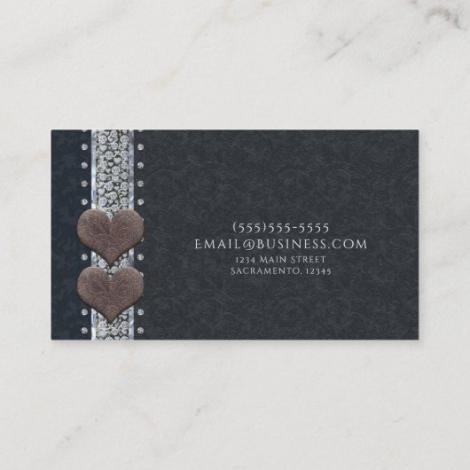 Western zwart glam leder en diamanten bling op maa visitekaartje (Achterkant)