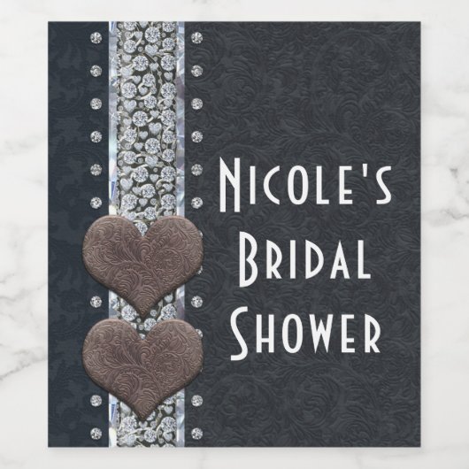 Western zwart glam-leder en diamanten-wijnlabels wijn etiket (Enkel label)