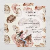 Western Zwart Haar Cowgirl Petten Verjaardag Kaart (Voorkant / Achterkant)