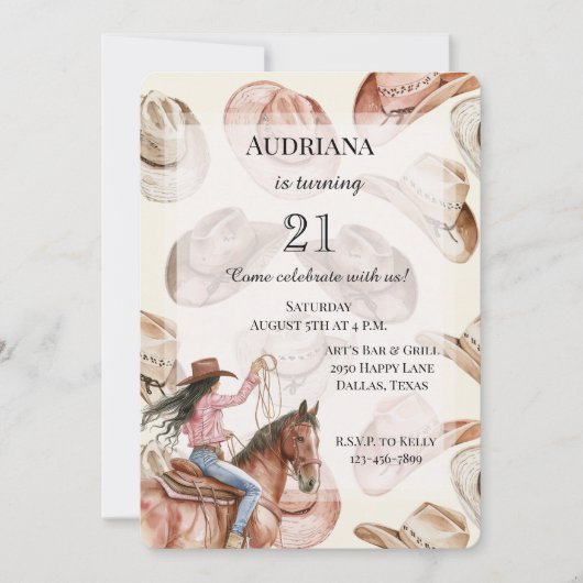 Western Zwart Haar Cowgirl Petten Verjaardag Kaart (Voorkant)