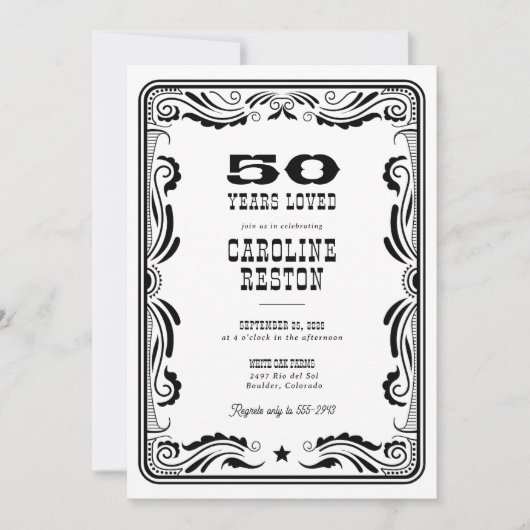 Western Zwart Wit Cowboy Rustiek Verjaardag Kaart (Voorkant)