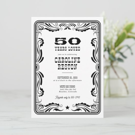  Western Zwart Wit Cowboy Rustiek Verjaardag Kaart (Staand voorkant)