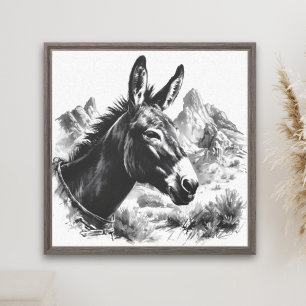 Western zwart-wit ezel  portret canvas afdruk