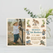 westerne 1e rodeo boy eerste verjaardagsfoto kaart (Staand voorkant)