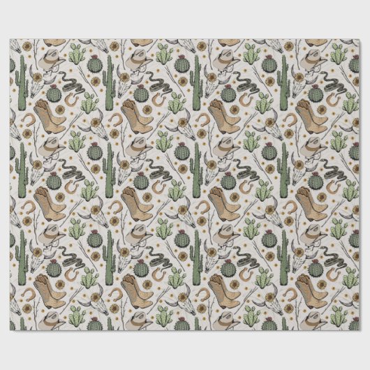 Westerne Americana lachende cowboyschedel en cactu Cadeaupapier (Vlak)