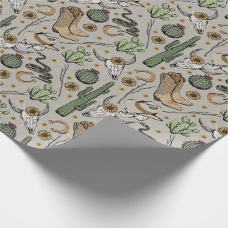 Westerne Americana lachende cowboyschedel en cactu Cadeaupapier