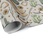 Westerne Americana lachende cowboyschedel en cactu Cadeaupapier (Rol Hoek)