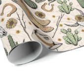 Westerne Americana lachende cowboyschedel en cactu Cadeaupapier (Rol Hoek)