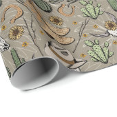 Westerne Americana lachende cowboyschedel en cactu Cadeaupapier (Rol Hoek)