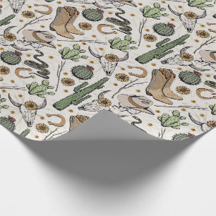 Westerne Americana lachende cowboyschedel en cactu Cadeaupapier