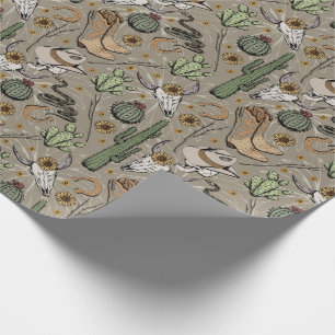 Westerne Americana lachende cowboyschedel en cactu Cadeaupapier