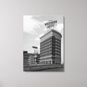 Westerne Auto Sign Black & White Architecture Foto Canvas Afdruk