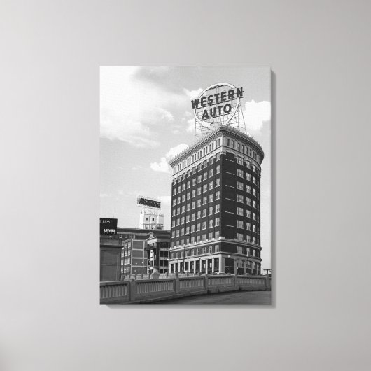 Westerne Auto Sign Black & White Architecture Foto Canvas Afdruk (Voorkant)