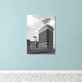 Westerne Auto Sign Black & White Architecture Foto Canvas Afdruk (Insitu (Houten vloer))